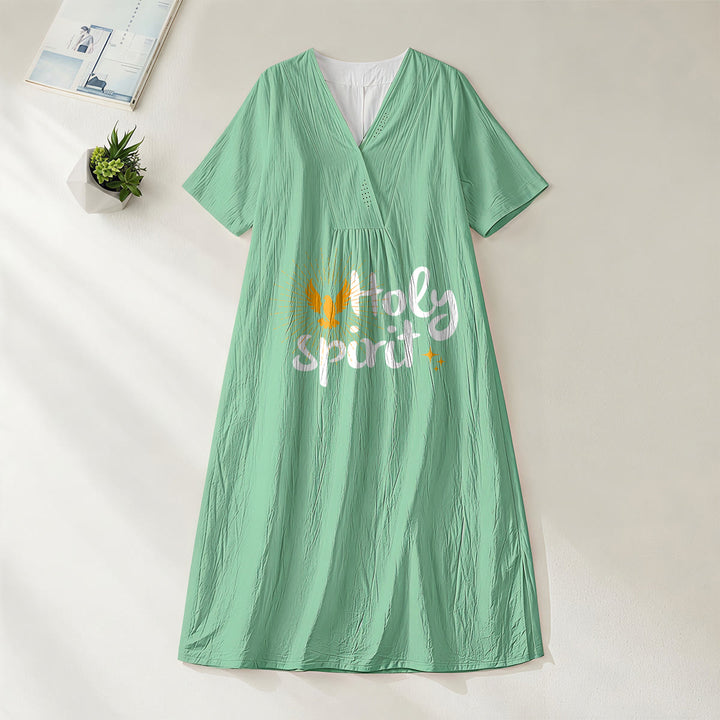Christianartworkshop Abito midi a maniche corte con scollo a V e stampa "Spirito Santo" con colombe e raggi di sole - Verde - 4XL - image 2