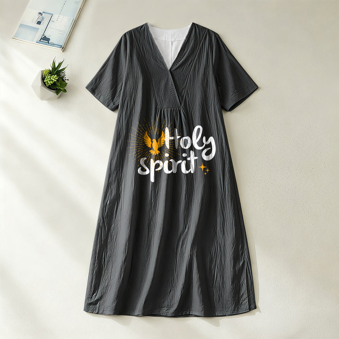 Christianartworkshop Abito midi a maniche corte con scollo a V e stampa "Spirito Santo" con colombe e raggi di sole - Nero - 4XL - image 4