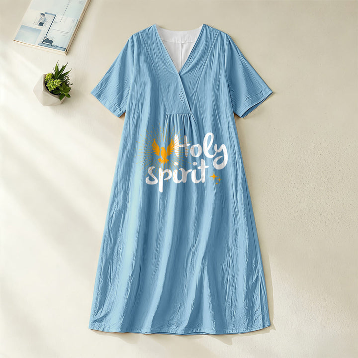 Christianartworkshop Abito midi a maniche corte con scollo a V e stampa "Spirito Santo" con colombe e raggi di sole - Blu - 4XL - image 0
