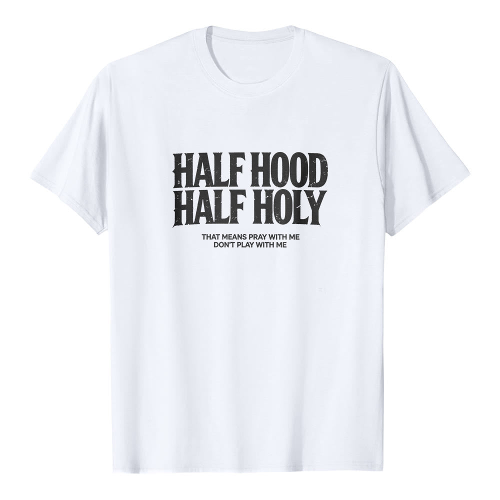 Christianartworkshop T-shirt a maniche corte premium con scritta gotica in grassetto "Half Hood Half Holy" - Bianco - 2XL - image 0