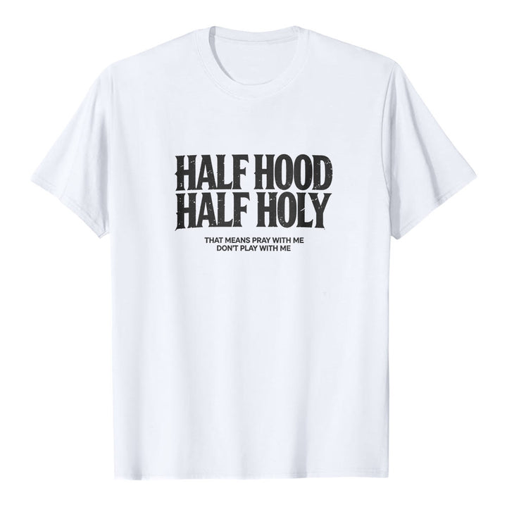 Christianartworkshop T-shirt a maniche corte premium con scritta gotica in grassetto "Half Hood Half Holy" - Bianco - 2XL - image 0