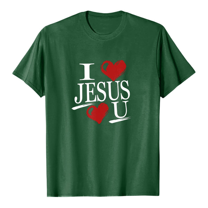 Maglietta a maniche corte premium con doppio cuore "I Love Jesus and You" Christianartworkshop. - Verde scuro - 2XL - image 7