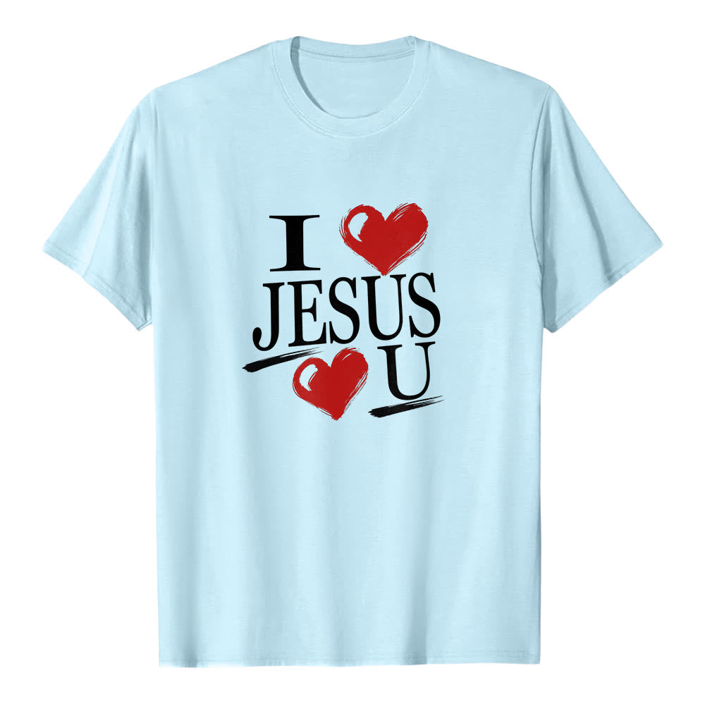 Maglietta a maniche corte premium con doppio cuore "I Love Jesus and You" Christianartworkshop. - Blu - 2XL - image 5
