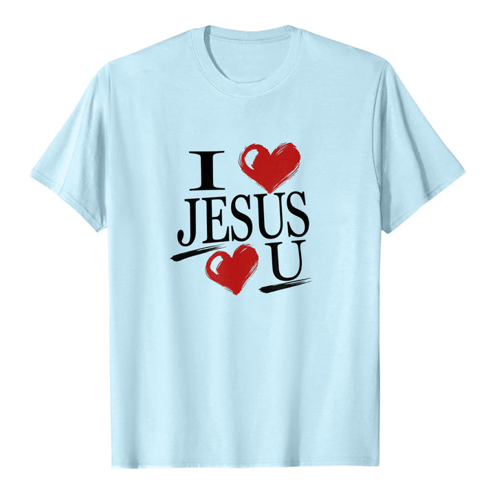 Maglietta a maniche corte premium con doppio cuore "I Love Jesus and You" Christianartworkshop. - Blu - 2XL - image 5