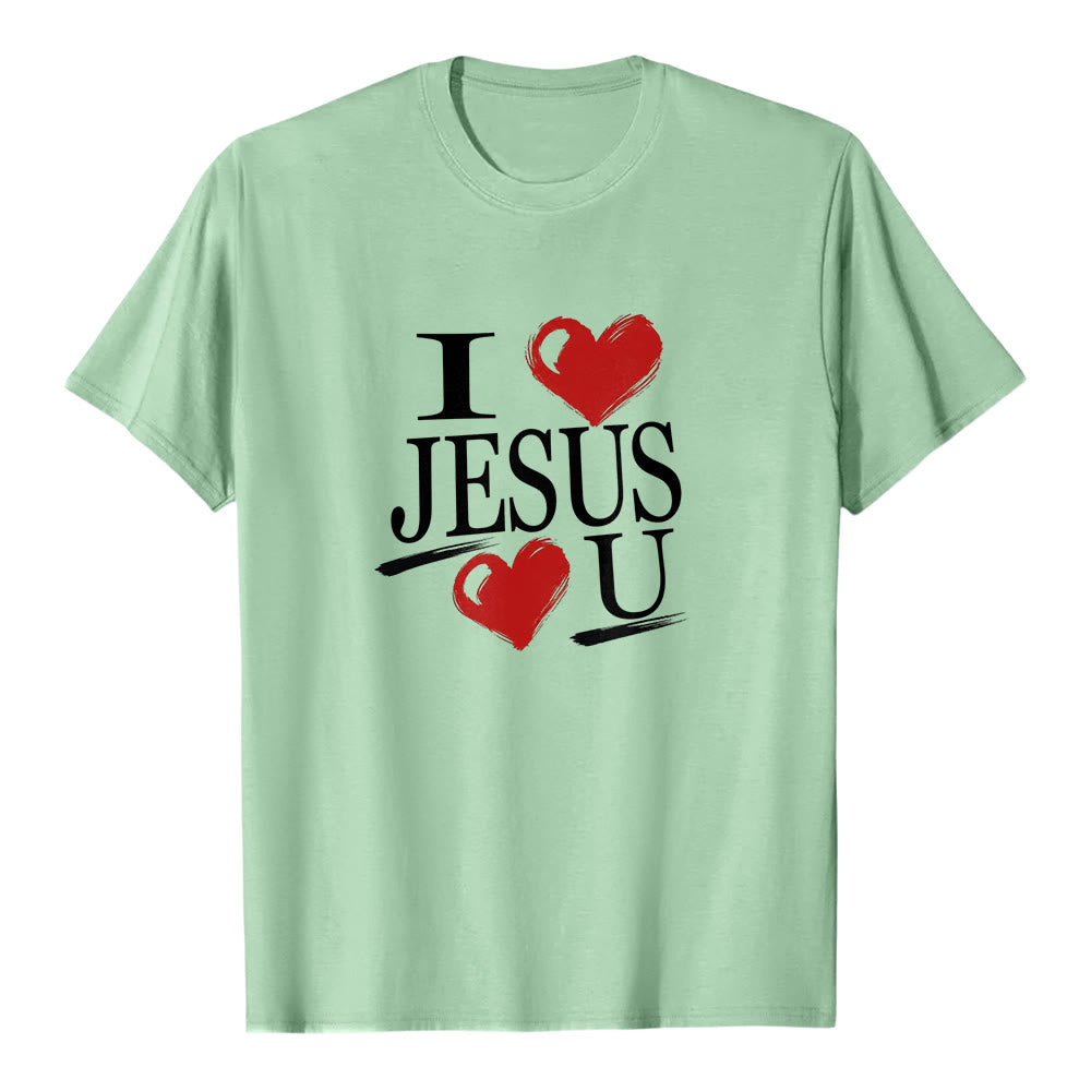 Maglietta a maniche corte premium con doppio cuore "I Love Jesus and You" Christianartworkshop. - Verde chiaro - 2XL - image 6