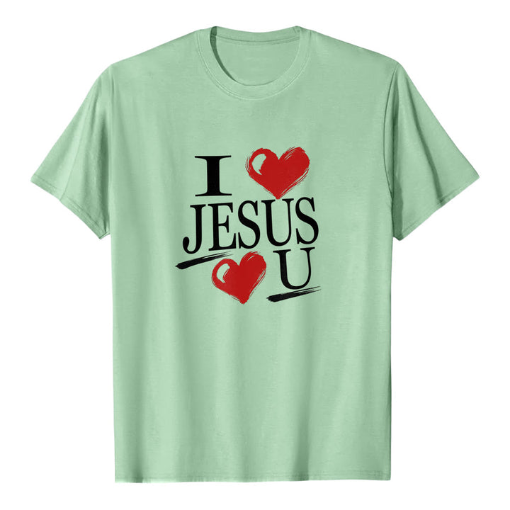 Maglietta a maniche corte premium con doppio cuore "I Love Jesus and You" Christianartworkshop. - Verde chiaro - 2XL - image 6