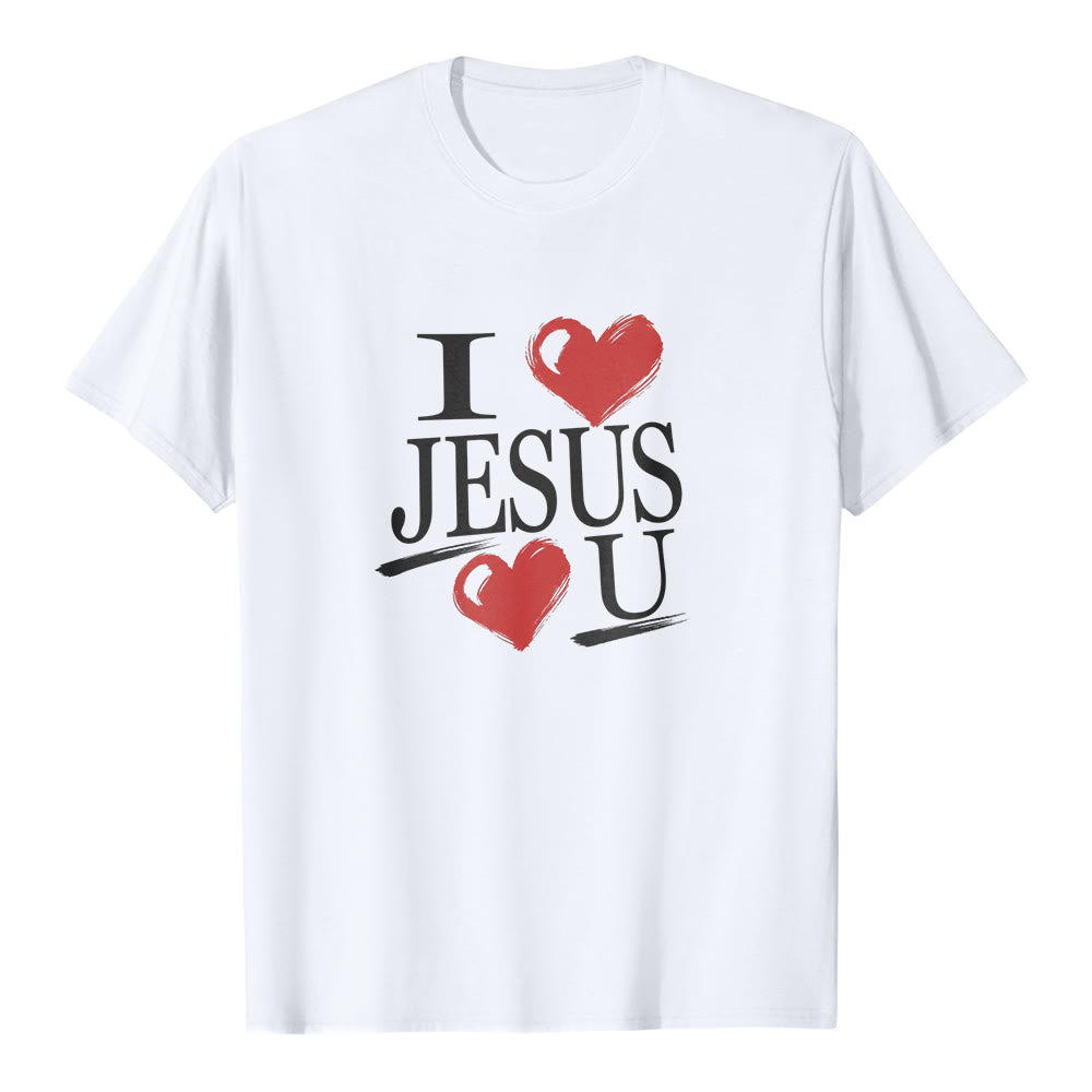 Maglietta a maniche corte premium con doppio cuore "I Love Jesus and You" Christianartworkshop. - Bianco - 2XL - image 0