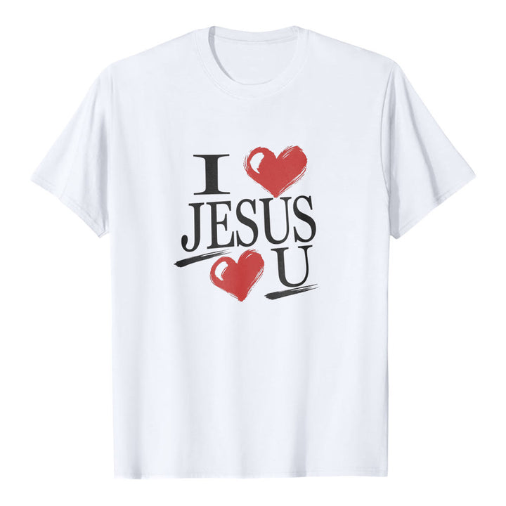 Maglietta a maniche corte premium con doppio cuore "I Love Jesus and You" Christianartworkshop. - Bianco - 2XL - image 0