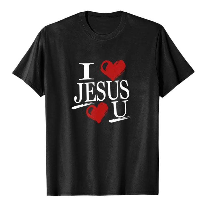 Maglietta a maniche corte premium con doppio cuore "I Love Jesus and You" Christianartworkshop. - Nero - 2XL - image 1