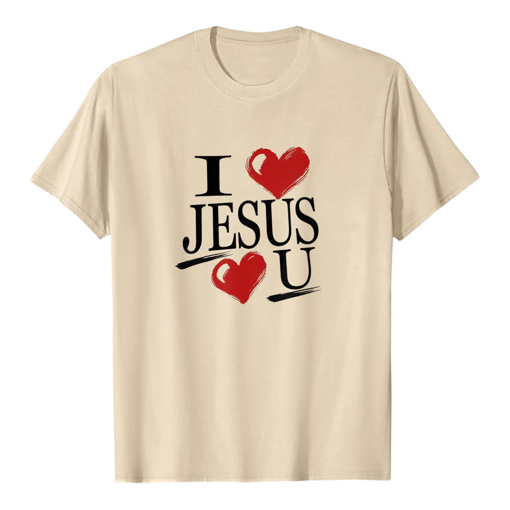 Maglietta a maniche corte premium con doppio cuore "I Love Jesus and You" Christianartworkshop. - Beige - 2XL - image 4