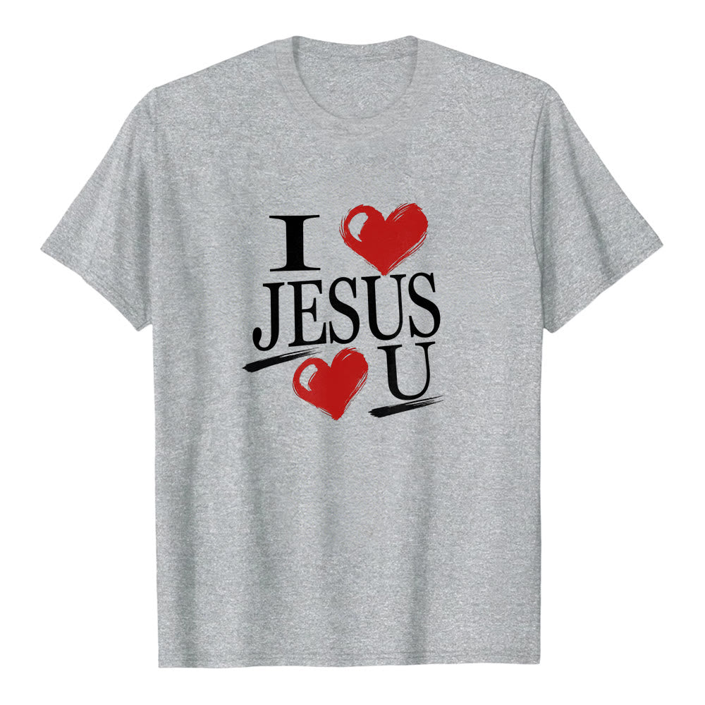 Maglietta a maniche corte premium con doppio cuore "I Love Jesus and You" Christianartworkshop. - Grigio - 2XL - image 2