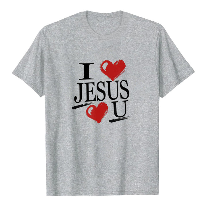 Maglietta a maniche corte premium con doppio cuore "I Love Jesus and You" Christianartworkshop. - Grigio - 2XL - image 2