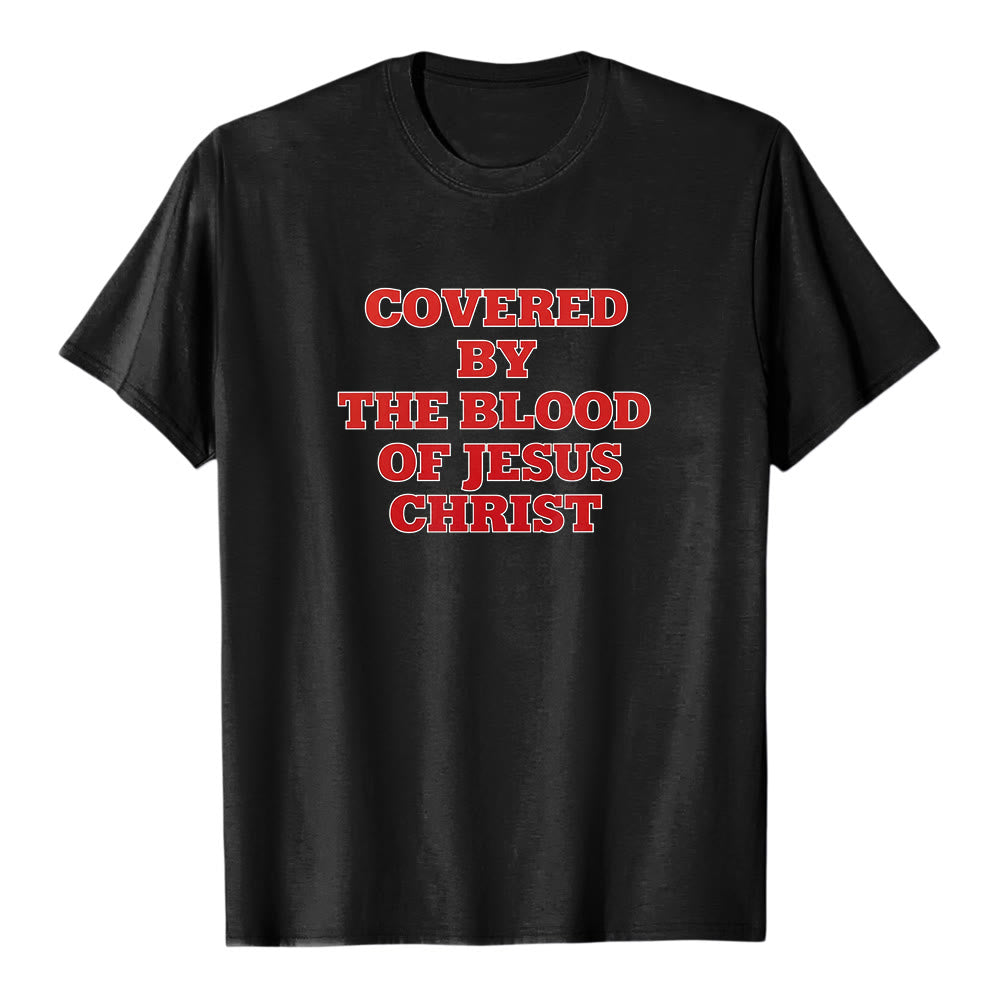 Maglietta a maniche corte premium con scritta "Coperti dal sangue di Gesù Cristo" Christianartworkshop - Nero - 2XL - image 1