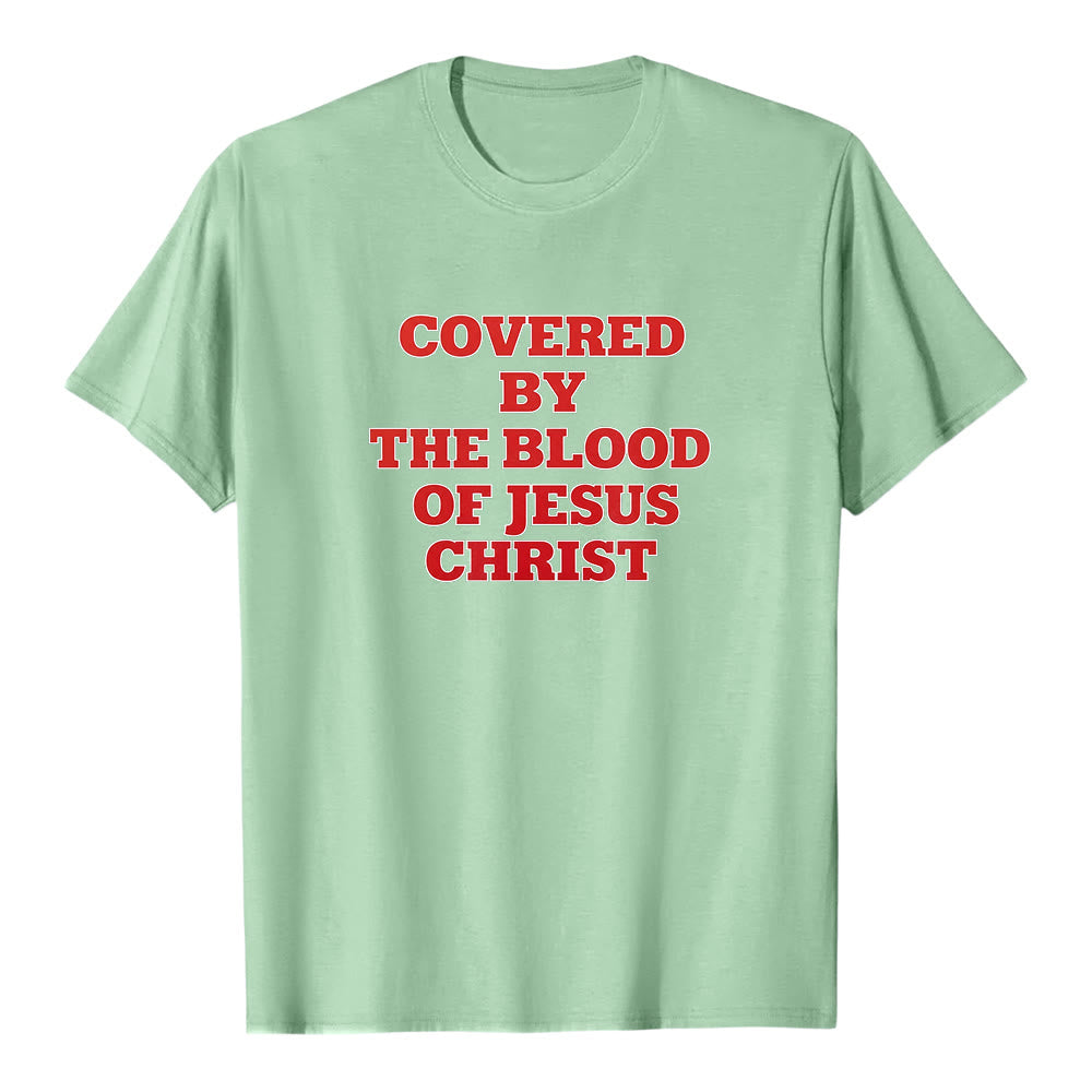 Maglietta a maniche corte premium con scritta "Coperti dal sangue di Gesù Cristo" Christianartworkshop - Verde chiaro - 2XL - image 6