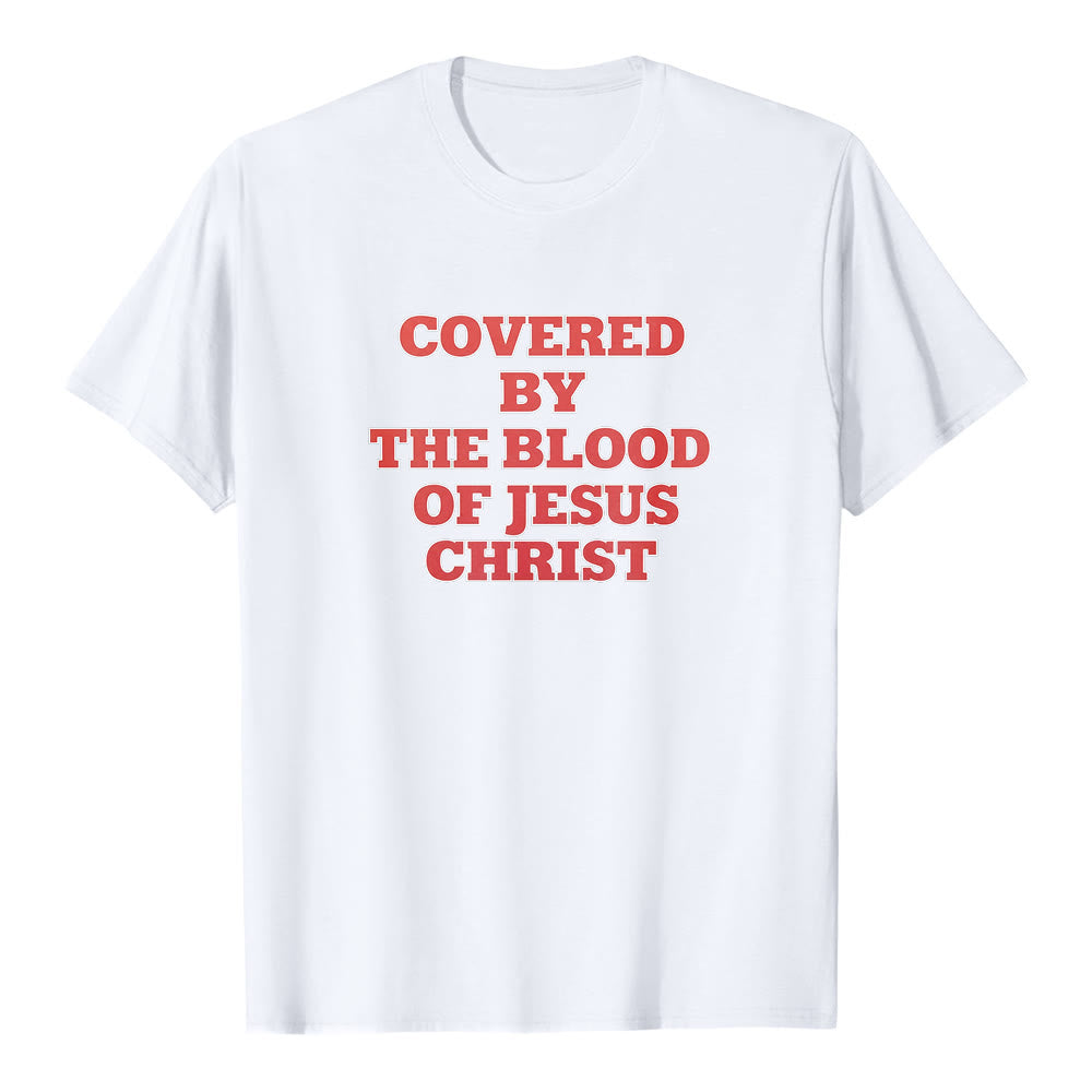 Maglietta a maniche corte premium con scritta "Coperti dal sangue di Gesù Cristo" Christianartworkshop - Bianco - 2XL - image 0