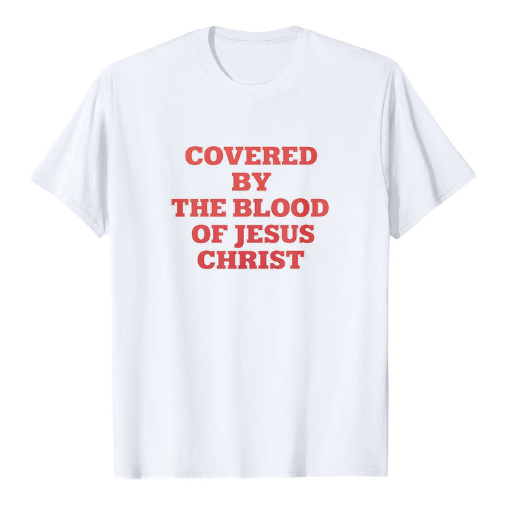 Maglietta a maniche corte premium con scritta "Coperti dal sangue di Gesù Cristo" Christianartworkshop - Bianco - 2XL - image 0