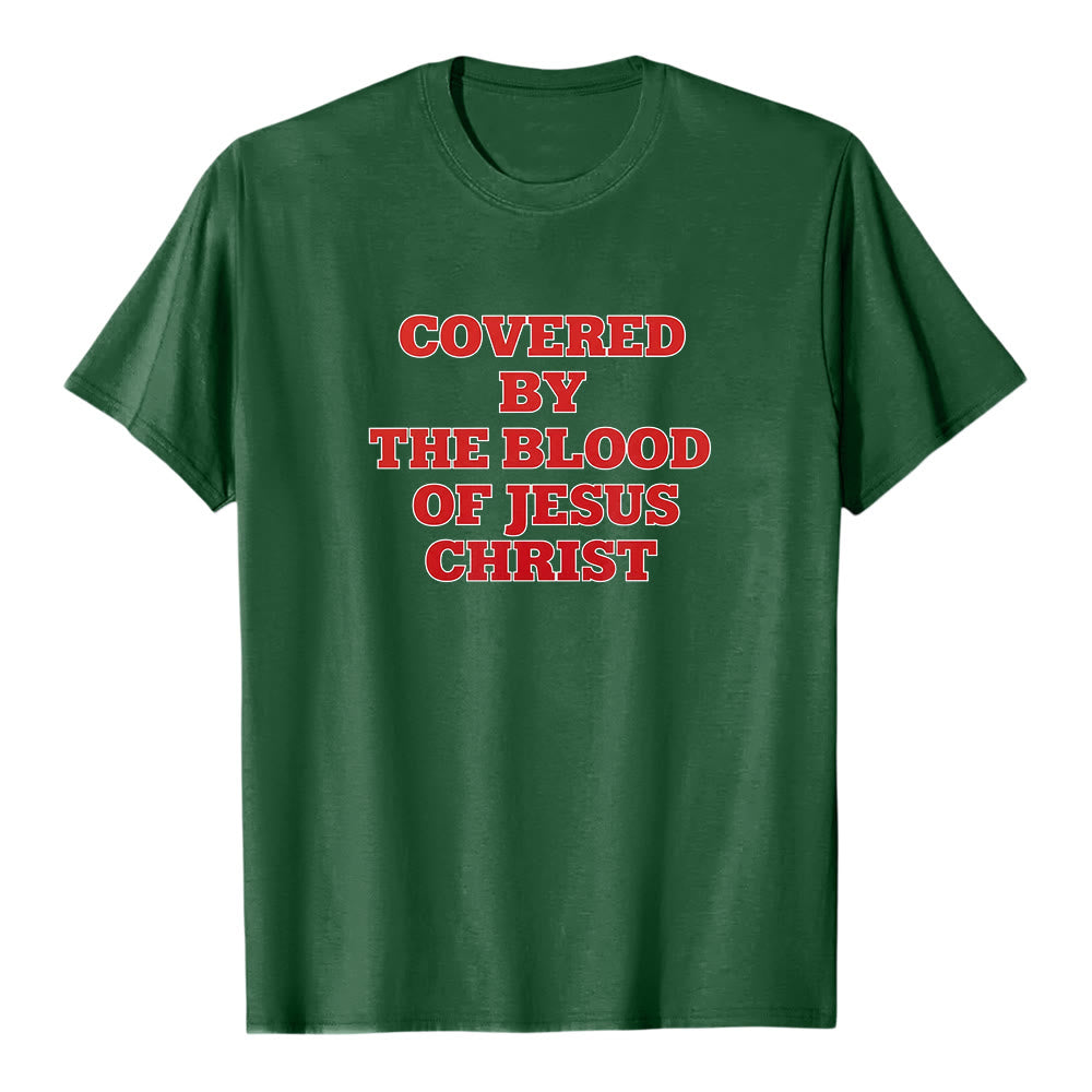 Maglietta a maniche corte premium con scritta "Coperti dal sangue di Gesù Cristo" Christianartworkshop - Verde scuro - 2XL - image 7