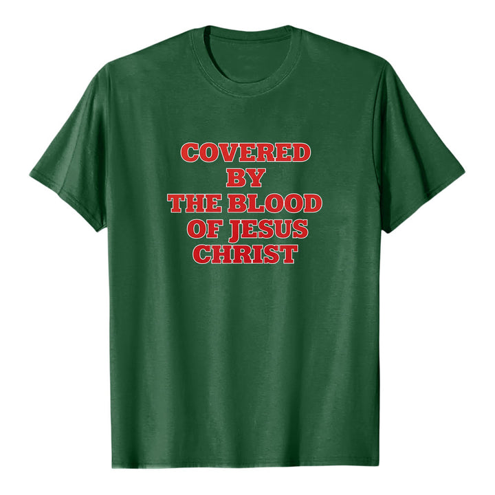 Maglietta a maniche corte premium con scritta "Coperti dal sangue di Gesù Cristo" Christianartworkshop - Verde scuro - 2XL - image 7