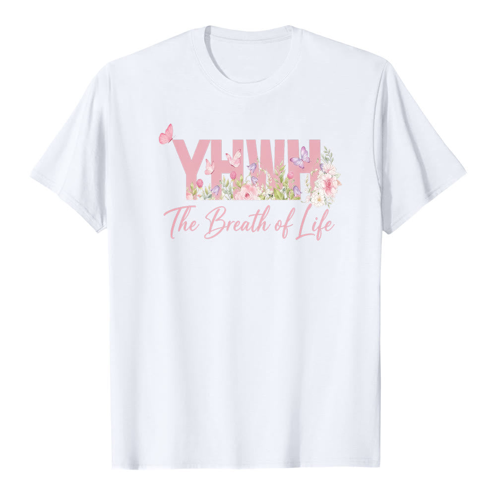 T-shirt premium a maniche corte con stampa floreale pastello e farfalla "YHWH" Christianartworkshop - Bianco - 2XL - image 1