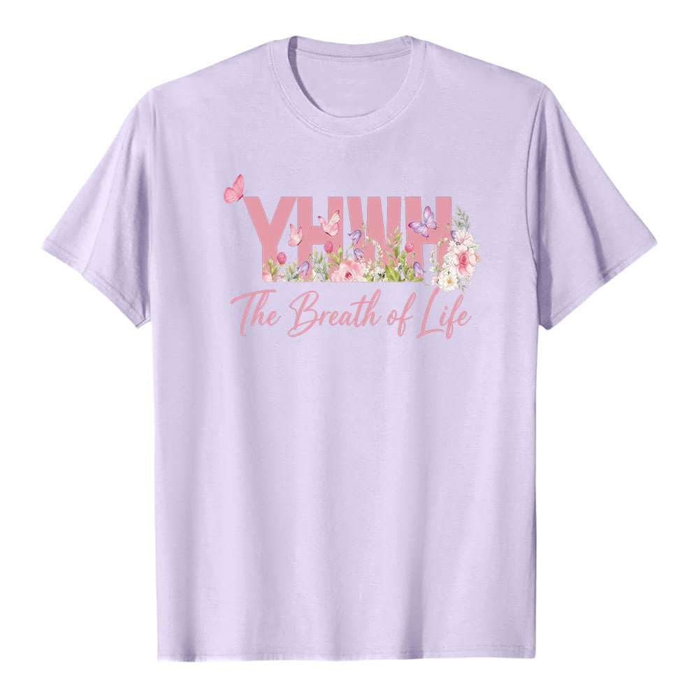 T-shirt premium a maniche corte con stampa floreale pastello e farfalla "YHWH" Christianartworkshop - Viola - 2XL - image 0