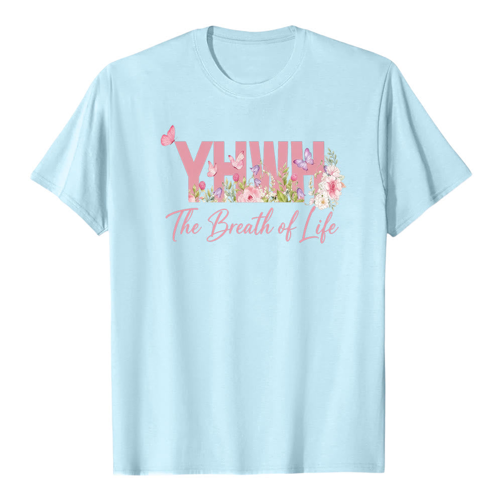T-shirt premium a maniche corte con stampa floreale pastello e farfalla "YHWH" Christianartworkshop - Blu - 2XL - image 5