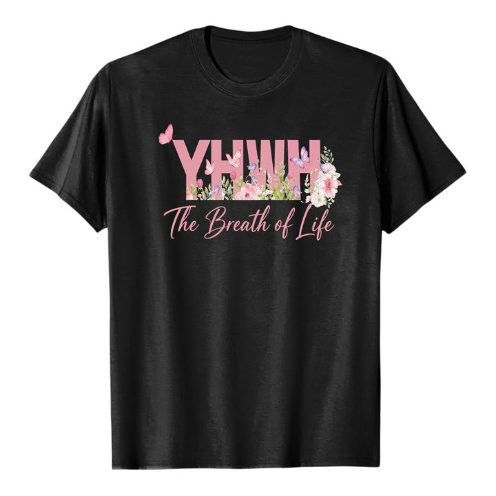 T-shirt premium a maniche corte con stampa floreale pastello e farfalla "YHWH" Christianartworkshop - Nero - 2XL - image 2