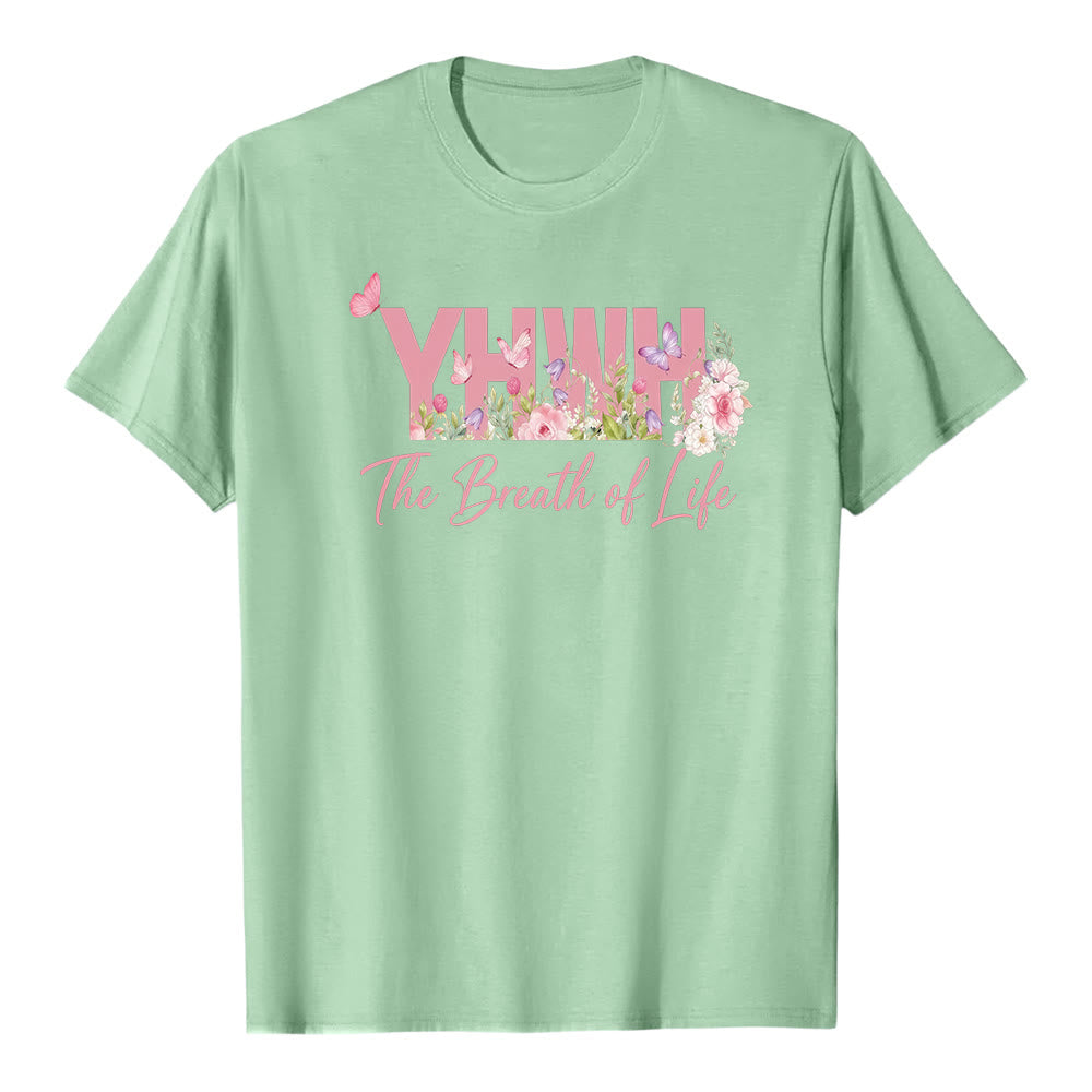 T-shirt premium a maniche corte con stampa floreale pastello e farfalla "YHWH" Christianartworkshop - Verde chiaro - 2XL - image 6