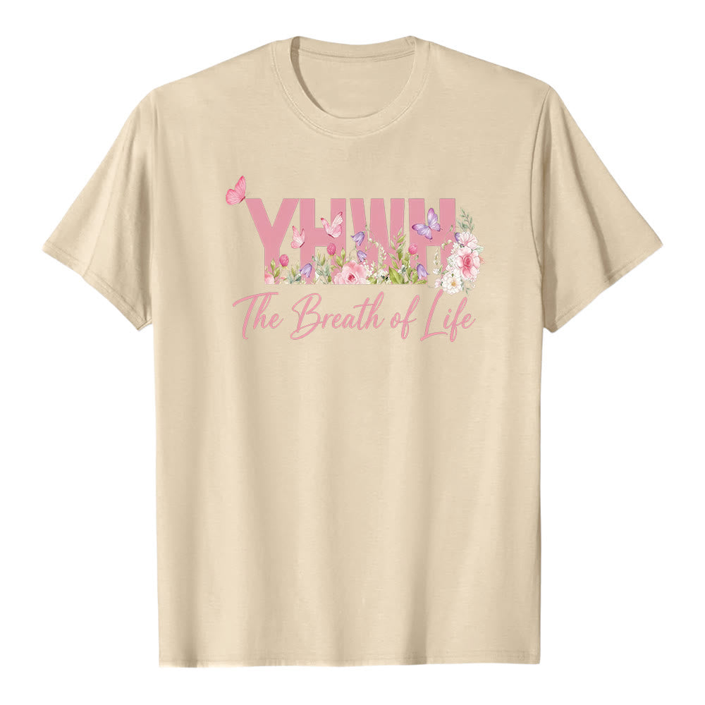 T-shirt premium a maniche corte con stampa floreale pastello e farfalla "YHWH" Christianartworkshop - Beige - 2XL - image 4