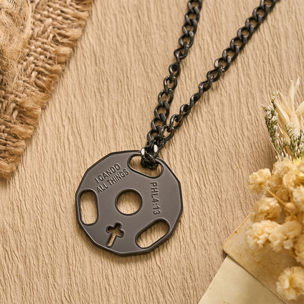 Christianartworkshop Collana sportiva da palestra con manubri e croce traforata: un promemoria della forza divina - image 4