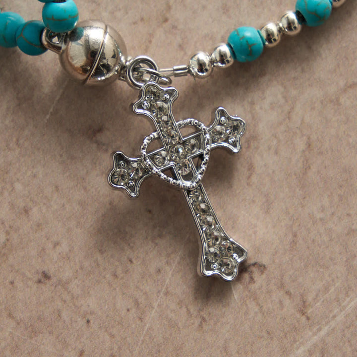 Christianartworkshop Bracciale rosario turchese fresco: doppio filo con chiusura magnetica - image 5