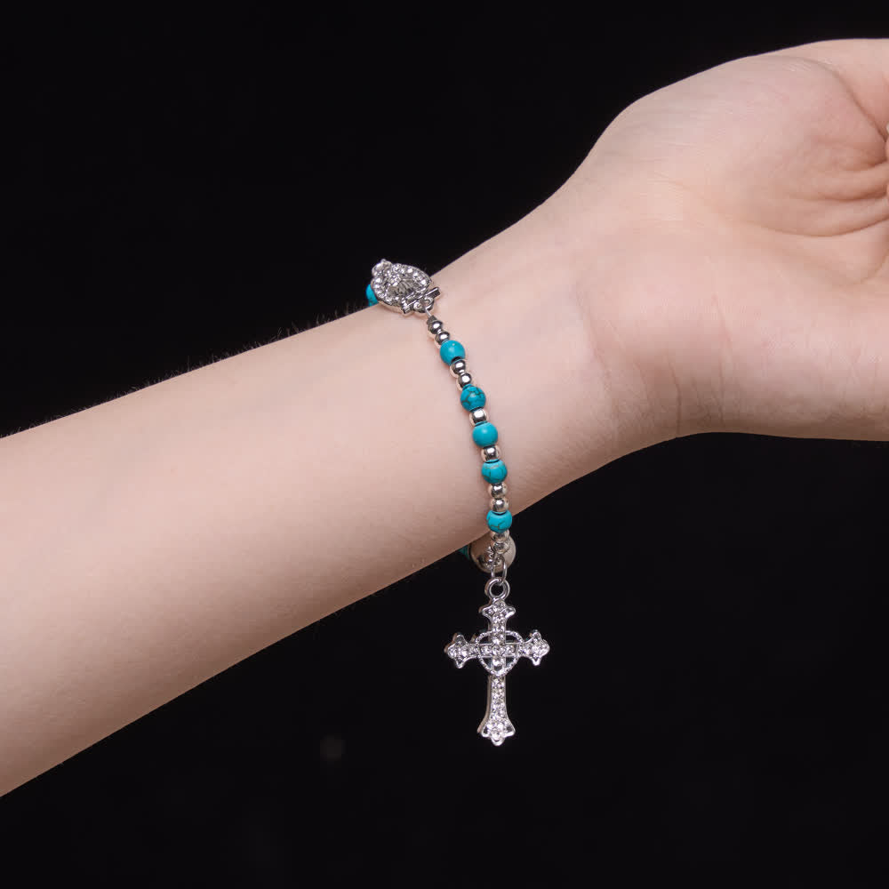 Christianartworkshop Bracciale rosario turchese fresco: doppio filo con chiusura magnetica - image 1