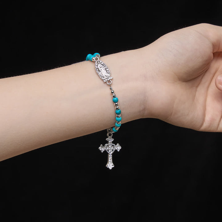Christianartworkshop Bracciale rosario turchese fresco: doppio filo con chiusura magnetica - image 2