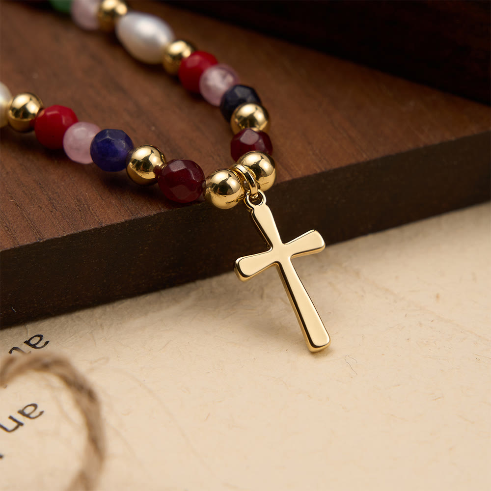 Christianartworkshop Collana di perline colorate con semplice ciondolo a croce: simbolo di vibrante grazia sacra e fede incrollabile. - D'oro - image 1
