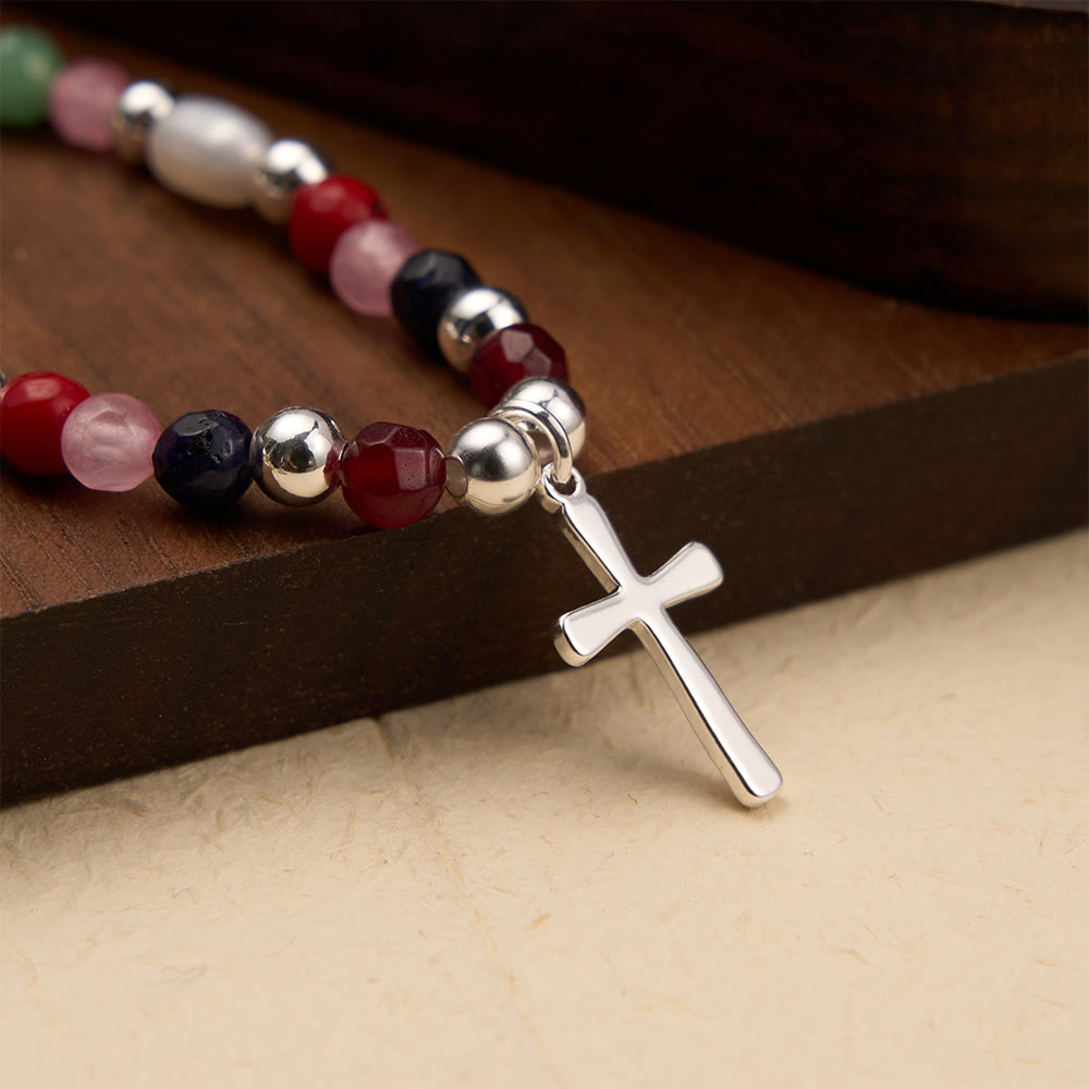 Christianartworkshop Collana di perline colorate con semplice ciondolo a croce: simbolo di vibrante grazia sacra e fede incrollabile. - Argento - image 3