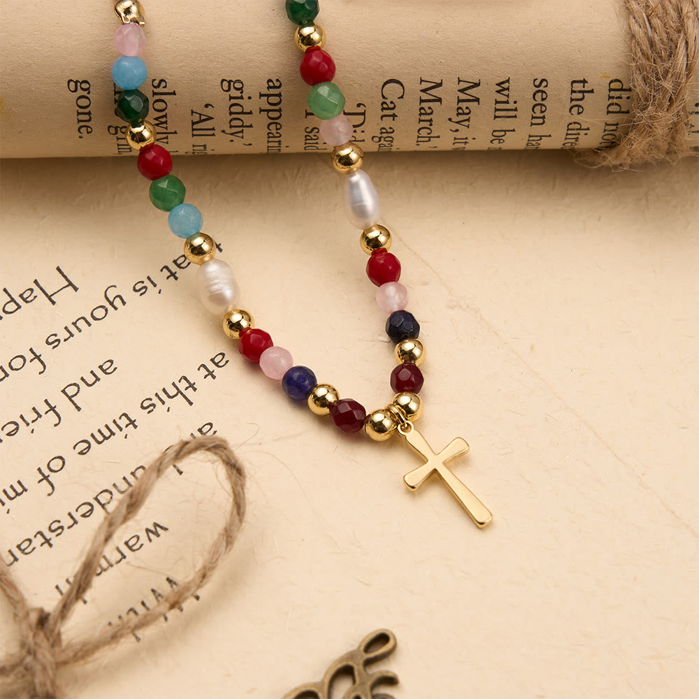 Christianartworkshop Collana di perline colorate con semplice ciondolo a croce: simbolo di vibrante grazia sacra e fede incrollabile. - image 2
