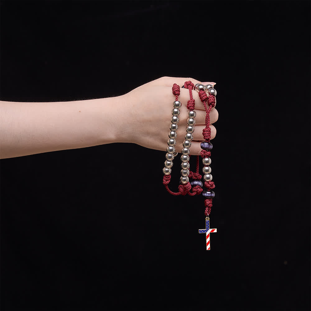 Christianartworkshop Rosario rustico patriottico in paracord con croce a bandiera americana, Dio e Patria sempre. - image 1