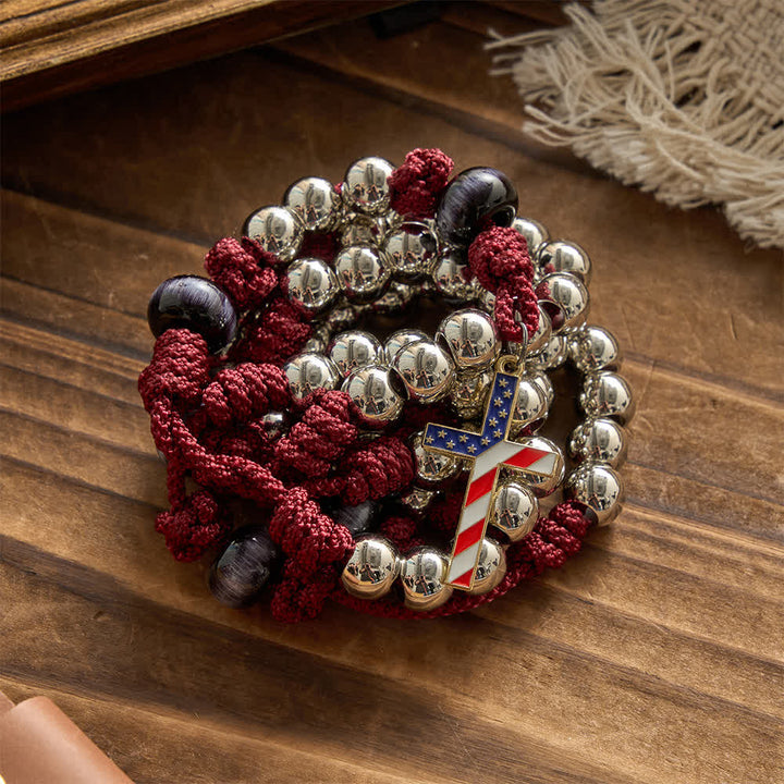 Christianartworkshop Rosario rustico patriottico in paracord con croce a bandiera americana, Dio e Patria sempre. - image 3