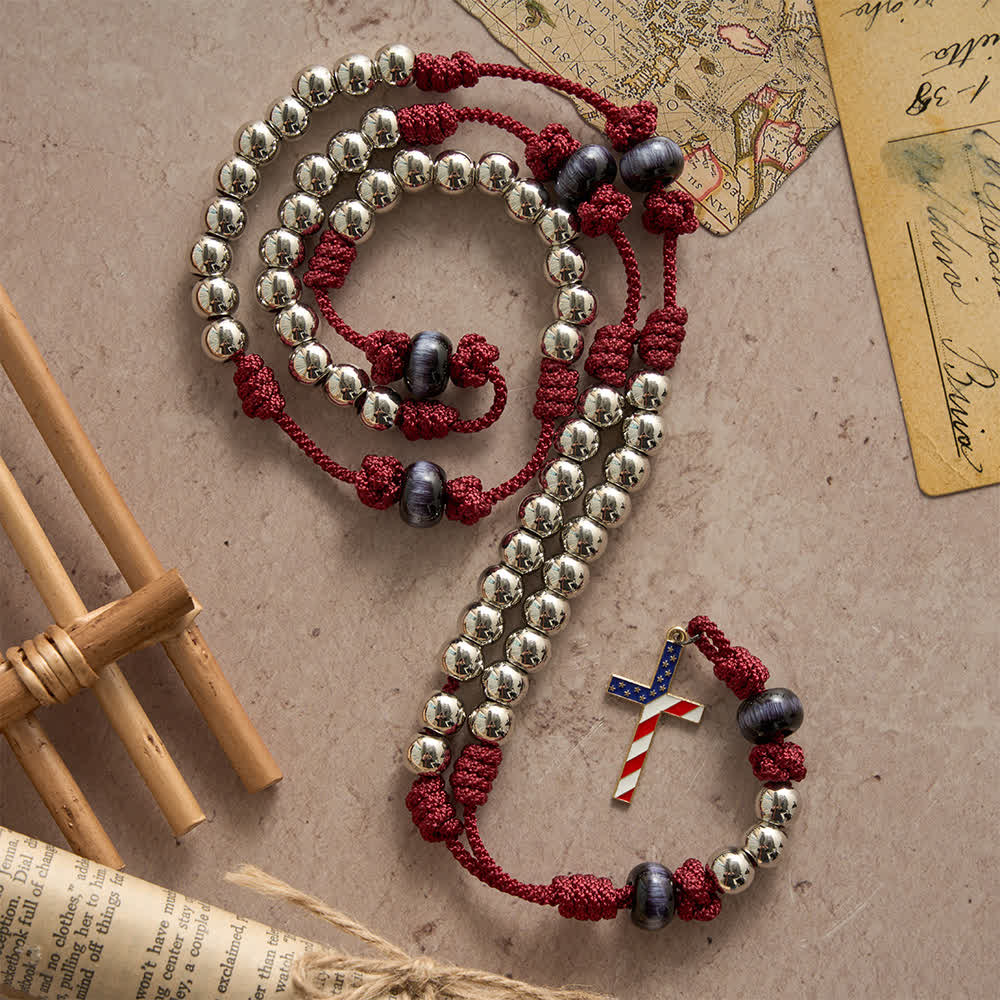 Christianartworkshop Rosario rustico patriottico in paracord con croce a bandiera americana, Dio e Patria sempre. - image 2