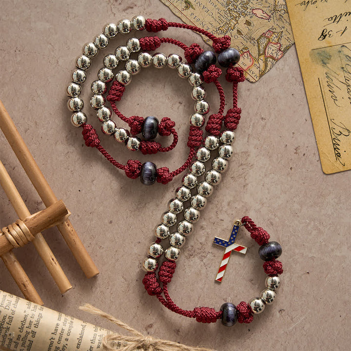 Christianartworkshop Rosario rustico patriottico in paracord con croce a bandiera americana, Dio e Patria sempre. - image 2