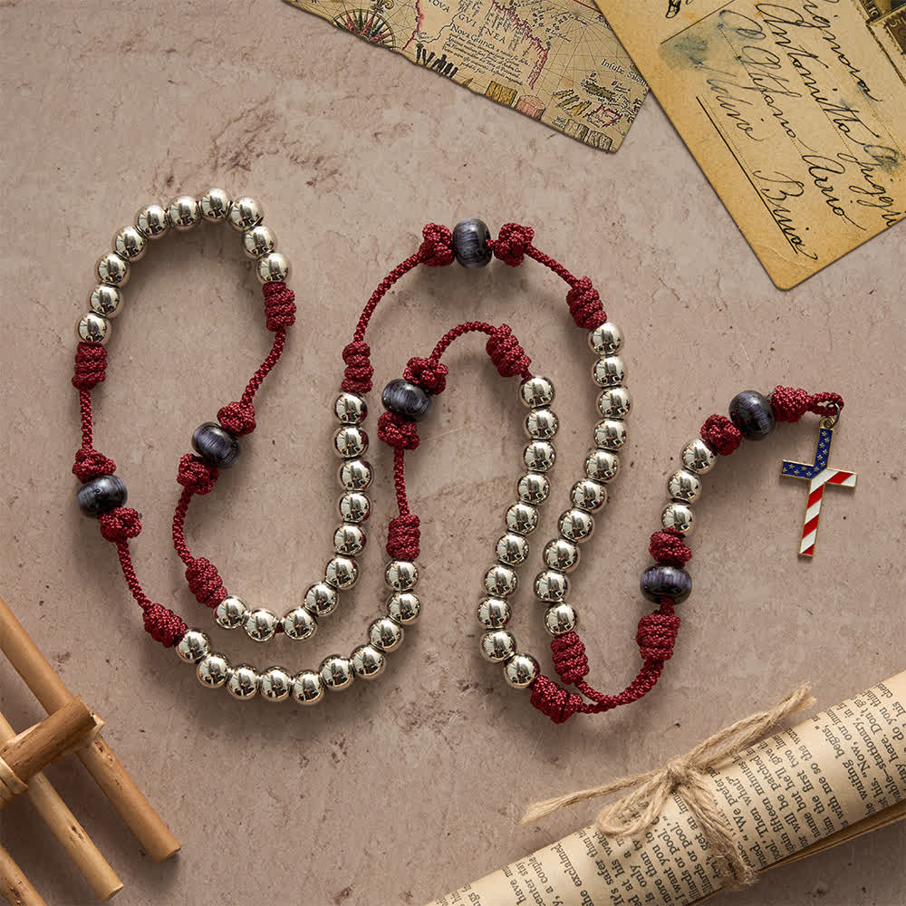 Christianartworkshop Rosario rustico patriottico in paracord con croce a bandiera americana, Dio e Patria sempre. - image 4