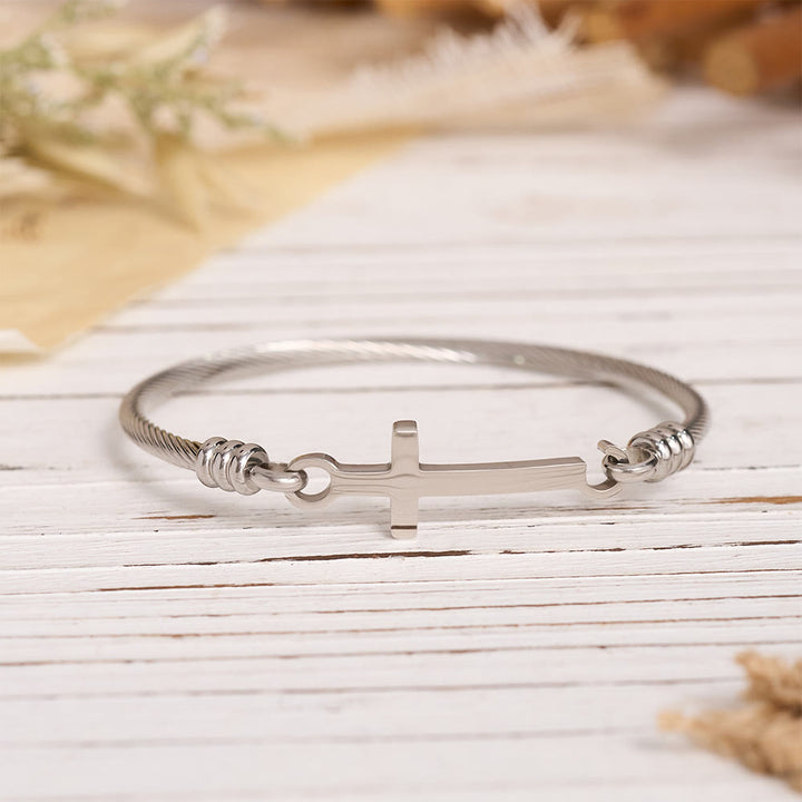 Christianartworkshop Bracciale rigido a cavo intrecciato con chiusura a barra trasversale lucida: simbolo di sacra grazia redentrice. - image 10