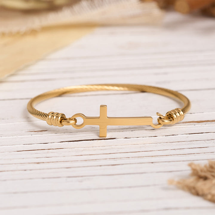 Christianartworkshop Bracciale rigido a cavo intrecciato con chiusura a barra trasversale lucida: simbolo di sacra grazia redentrice. - image 3