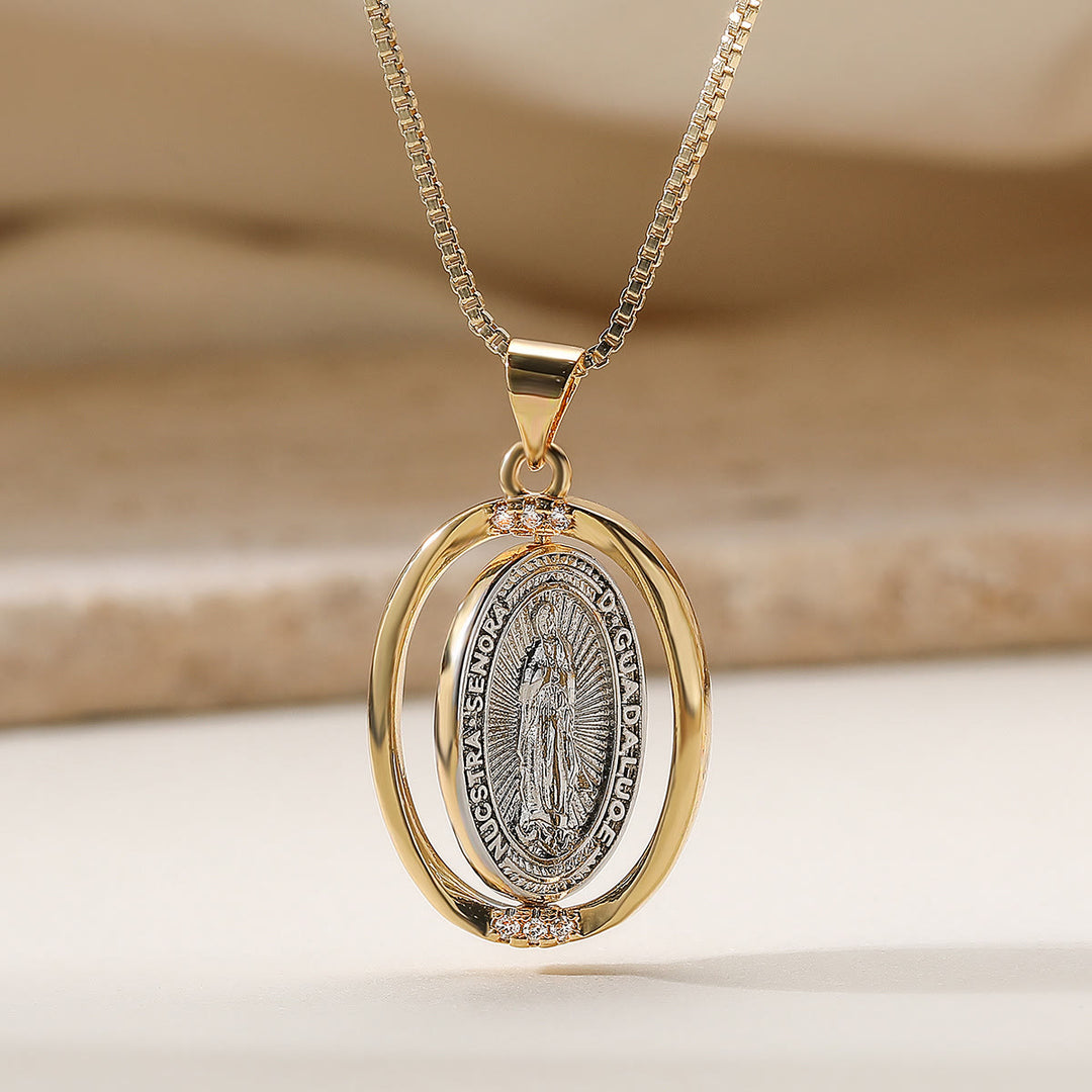 Christianartworkshop Collana con ciondolo ovale girevole reversibile con immagini della Madonna di Guadalupe e del Sacro Cuore. - Argento - image 3