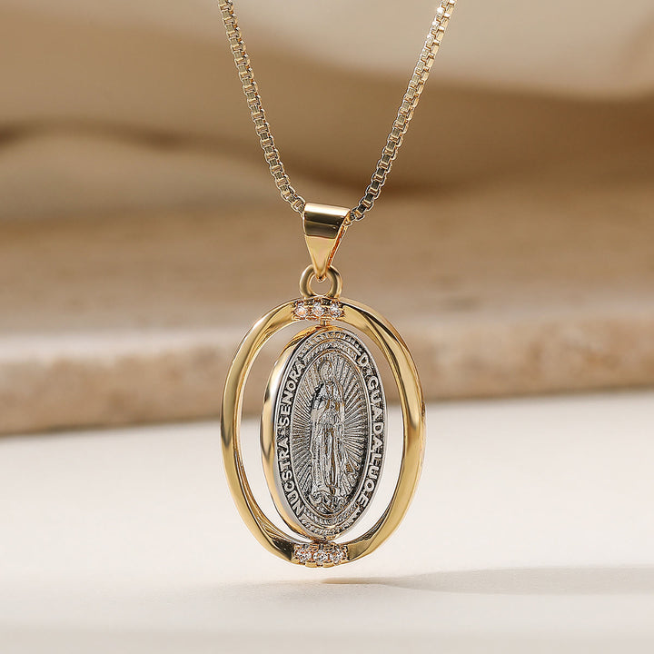 Christianartworkshop Collana con ciondolo ovale girevole reversibile con immagini della Madonna di Guadalupe e del Sacro Cuore. - Argento - image 3