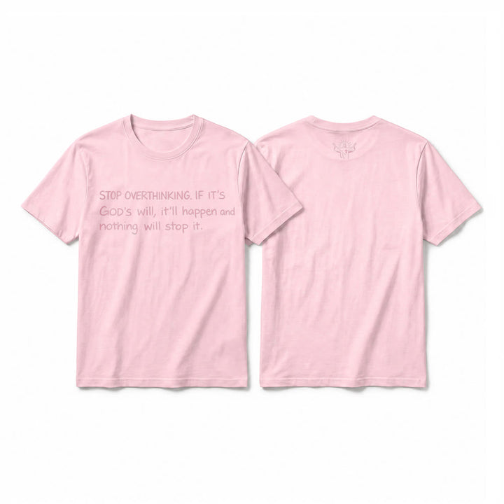 Christianartworkshop Maglietta a maniche corte premium con citazione "Smetti di pensare troppo alla volontà di Dio". - Rosa - 2XL - image 25