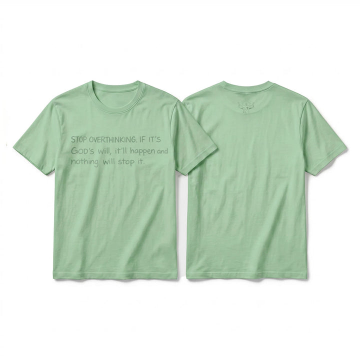 Christianartworkshop Maglietta a maniche corte premium con citazione "Smetti di pensare troppo alla volontà di Dio". - Verde chiaro - 2XL - image 19
