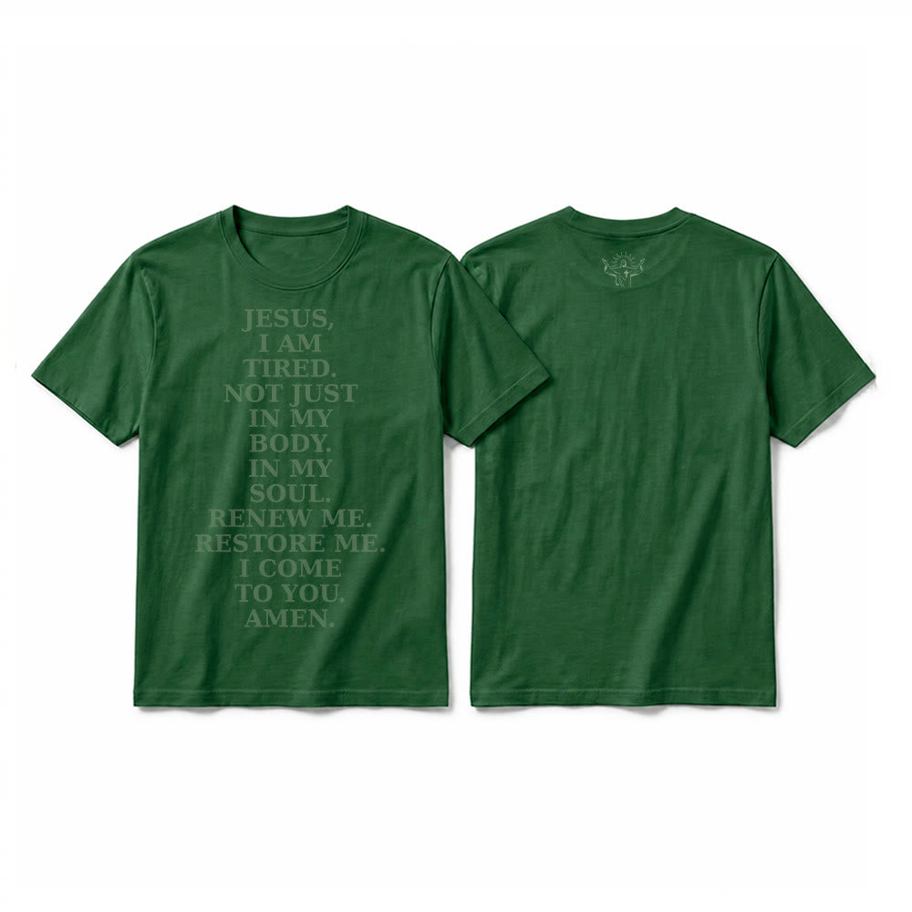 Christianartworkshop Maglietta a maniche corte premium con preghiera devozionale "Gesù, sono stanco, rinnovami". - Verde scuro - 2XL - image 22