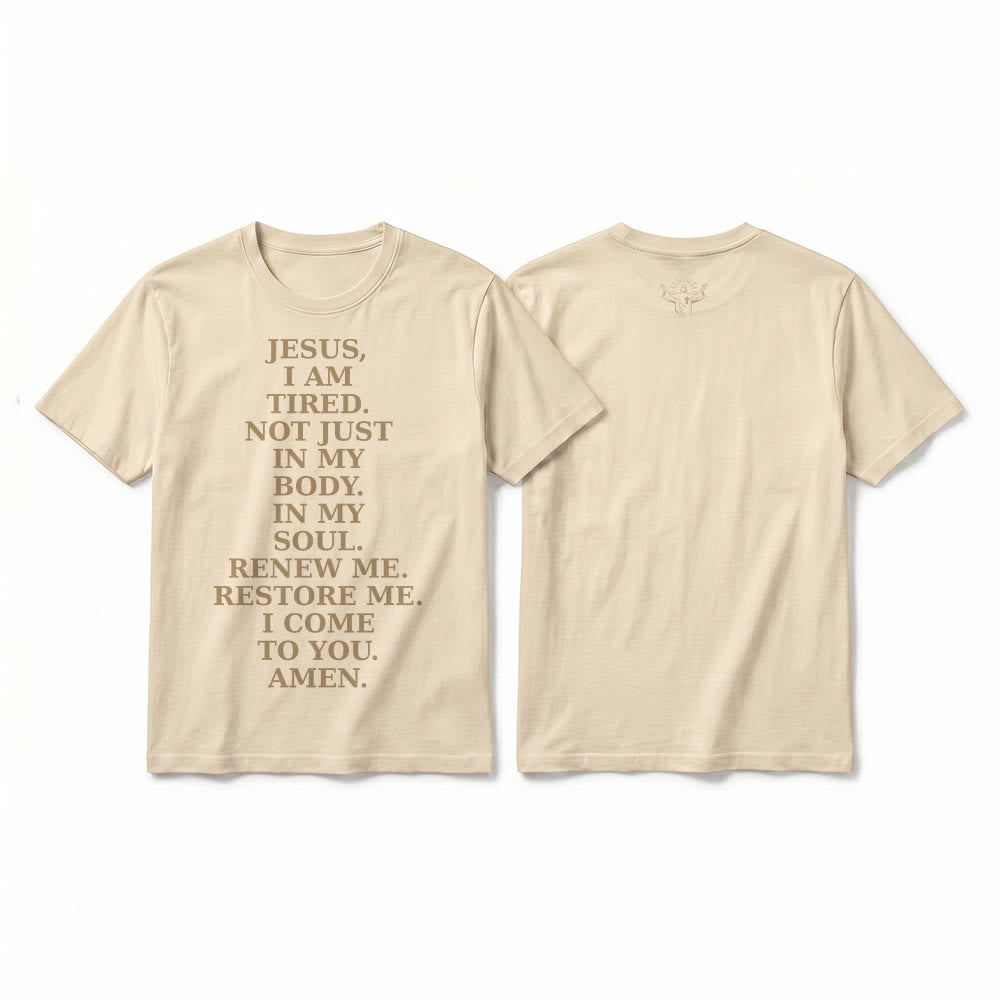 Christianartworkshop Maglietta a maniche corte premium con preghiera devozionale "Gesù, sono stanco, rinnovami". - Beige - 2XL - image 13