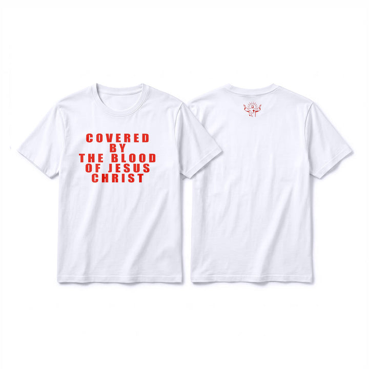 Christianartworkshop T-shirt a maniche corte premium con la scritta "Coperto dal sangue di Gesù Cristo" - Bianco - 2XL - image 1