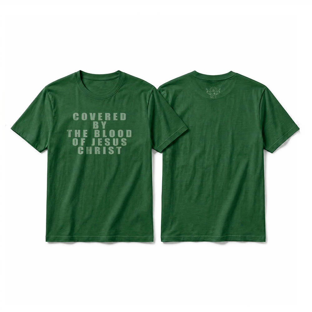 Christianartworkshop T-shirt a maniche corte premium con la scritta "Coperto dal sangue di Gesù Cristo" - Verde scuro - 2XL - image 26